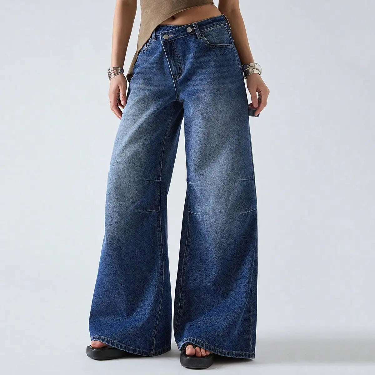 American retro wide leg jeans for women  spring new style  versatile and easy to wear-belleandkai.com