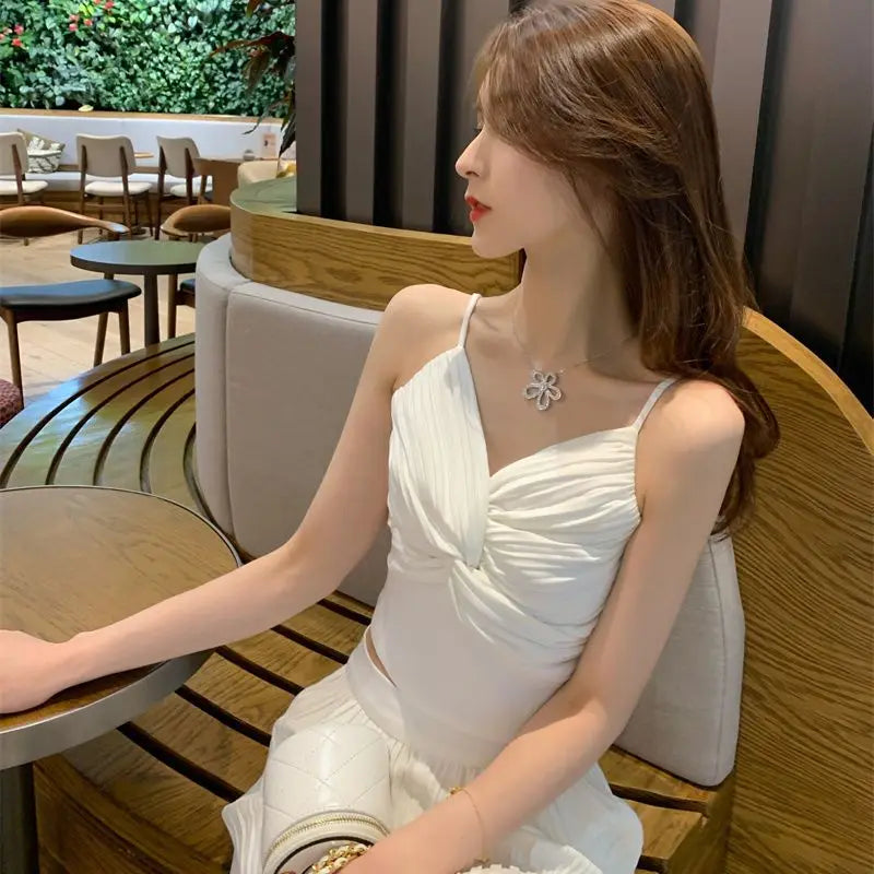 Wide Leg Pant Sets for Women 2 Pieces Aesthetic Korean Style Clothing Trend 2025 Cheap Classy Sales  Slings and Trousers Woman-belleandkai.com