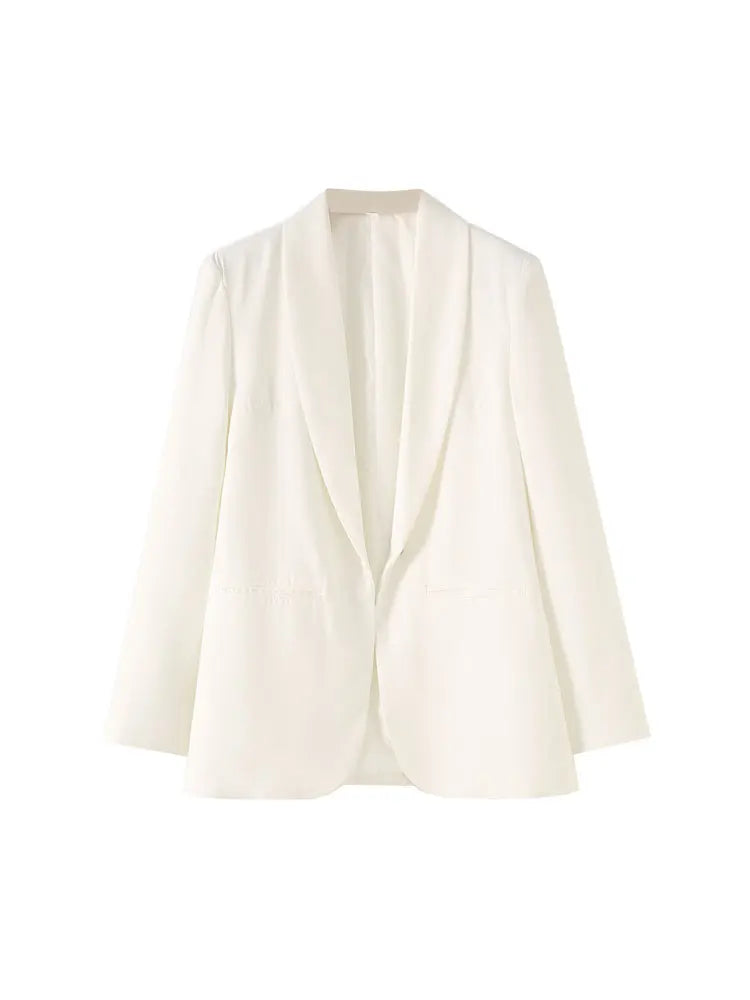 TRZA Women's Fashion Front Open Blazer Coat Long Sleeve Office Wear with Welt Pockets Chic Female Outerwear Top-belleandkai.com