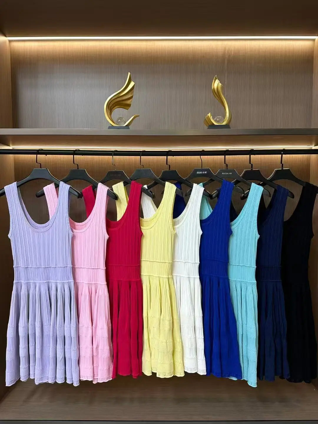U collar Slim knit short dress temperament elegant hollow A-line women's dresses 2025 Spring New-belleandkai.com