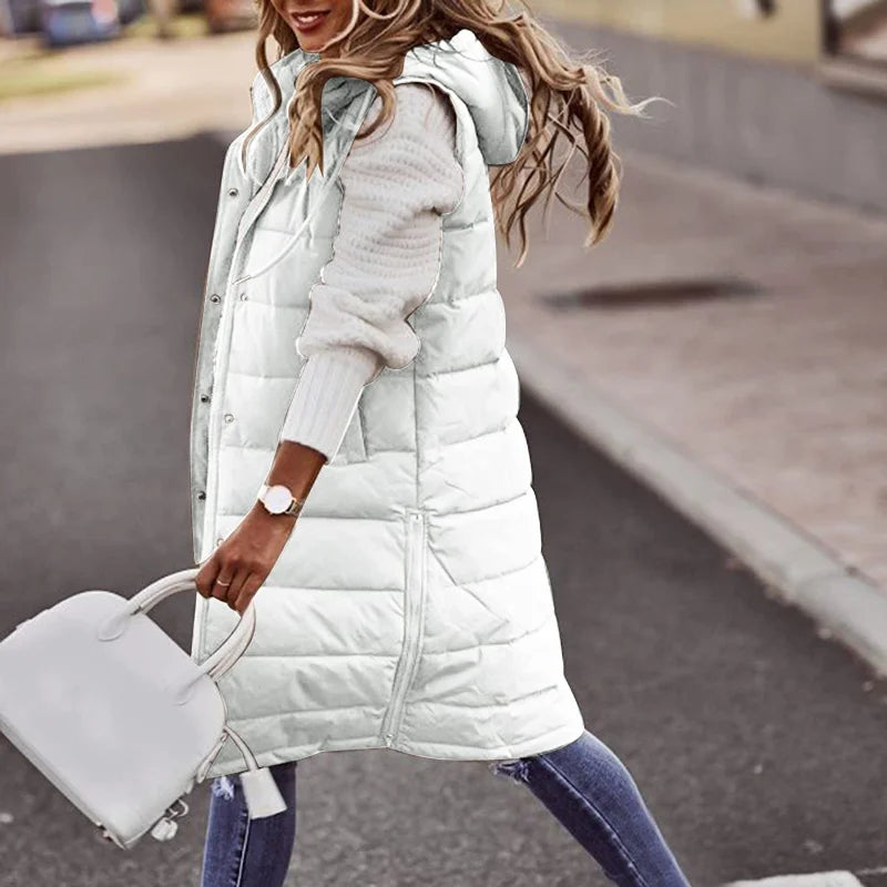 Long with Hood Outdoor Vest Down Women's Jacket Quilted Coat Sleeveless Jacket Winter Light Weight Sweaters-belleandkai.com