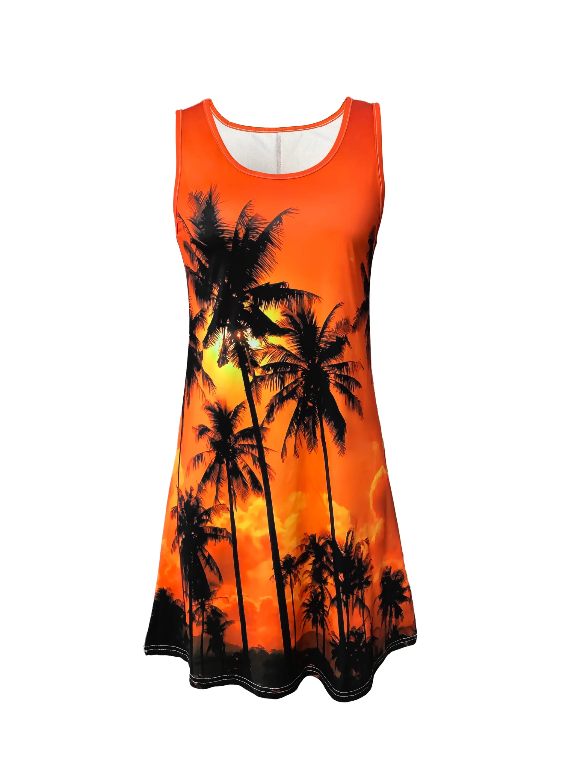 Women's Tropical Print Beach Dress Round Neck Sleeveless Dress Perfect for Spring & Summer Vacations Y2k Ladies Clothes Tee Tops-belleandkai.com