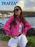 TRAFZA 2024 Autumn Winter Female Street Fashion Solid Jackets Causal With Pockets Button Down Turn Down Collar Elegant Coats-belleandkai.com