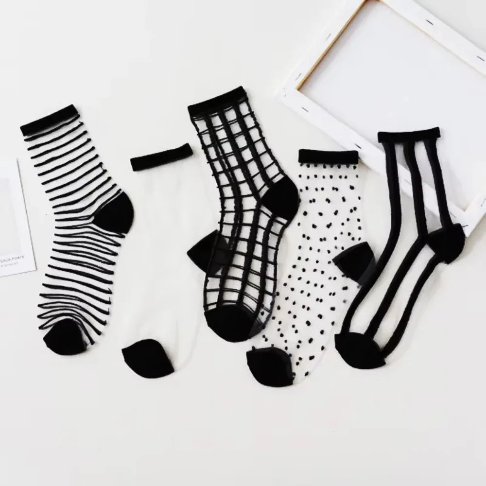Women's Summer Socks Thin & Breathable Ankle Socks | Striped/Transparent/Plaid/Dots Pattern, Casual Socks for Women (10Pair)-belleandkai.com