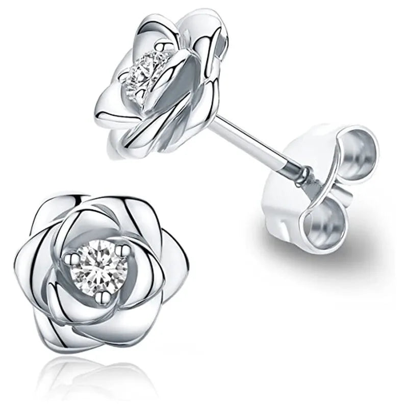 CAOSHI Dainty Flower Stud Earrings for Women Delicate Ear Studs for Daily Life Brilliant Zirconia Accessories for Engagement-belleandkai.com
