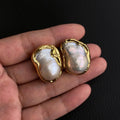 Y·YING Cultured White Keshi Baroque Pearl Stud Earrings Gold Plated Stud-belleandkai.com