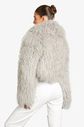 Women's Light gray Mongolian Fur Jacket – Real Sheepskin, Fluffy Short Coat, Winter Fashion Outerwear for Elegant Look-belleandkai.com