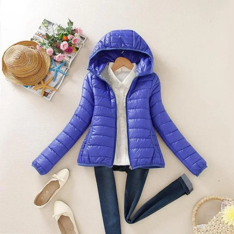 Quilted Padded Yellow Hoodie Short Feather Jackets for Women Lightweight Puffer Thick Padding Cropped Woman Coat Black Cold Hot-belleandkai.com