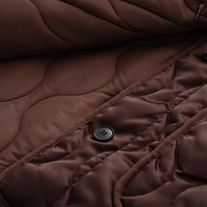 BSK&TRAF2025 Autumn New Women's Solid Color Retro Large Pocket Round Neck Long Sleeve Loose Quilted Cotton Jacket Coat-belleandkai.com