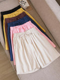 2024 Women Cotton Shorts,Summer Casual Solid Two Pockets shorts high waist loose shorts for girls Soft Cool female shorts-belleandkai.com