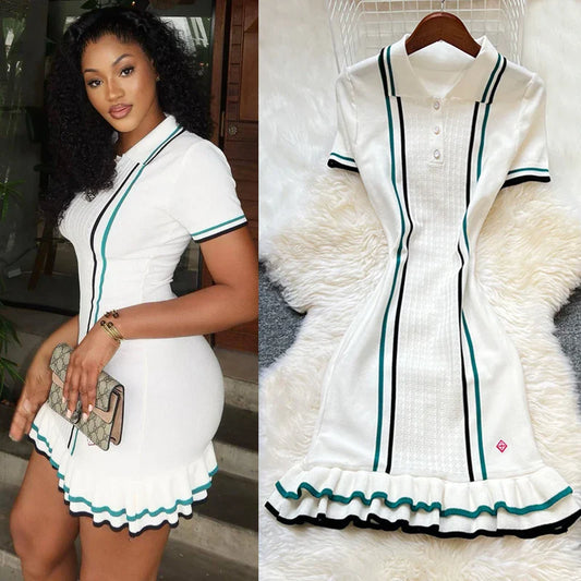 YuooMuoo Brand Fashion Women Knitted Mini Dress Ins Hot Sexy Package Hips Ruffled Party Dress Streetwear Lady Outfits Vestidos-belleandkai.com