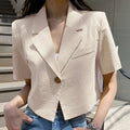VONDA Elegant Summer Blazer Women Short Sleeve Suit Collar Coat 2024 Fashion Outwear Solid Color Casual Slim Button Tunic Tops-belleandkai.com