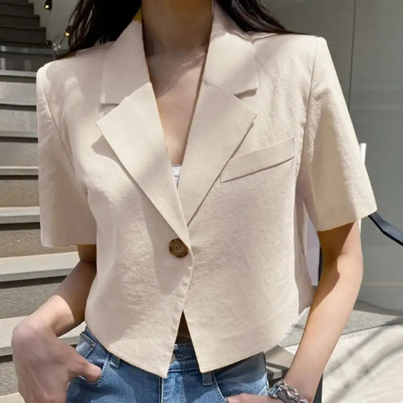 VONDA Elegant Summer Blazer Women Short Sleeve Suit Collar Coat 2024 Fashion Outwear Solid Color Casual Slim Button Tunic Tops-belleandkai.com