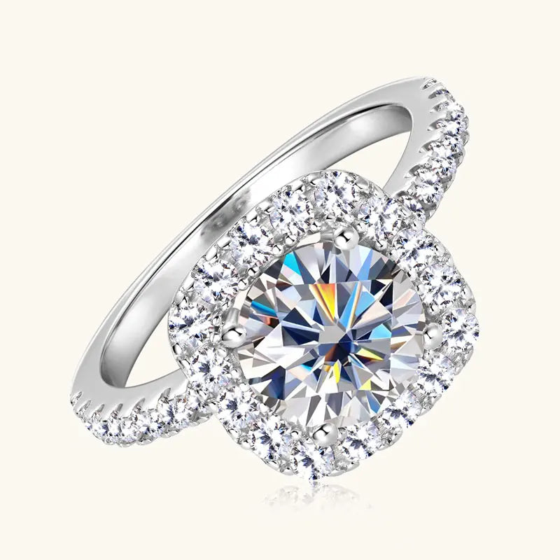 Anziw Real 2CT 8mm Round Moissanite Square Ring 925 Sterling Silver Luxury Brilliant Diamond Wedding Finger Rings Band For Women-belleandkai.com