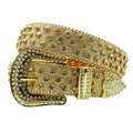 Skull Rhinestone Belts For Women Men Y2K Leather Strap Crystal Studded Western Cowgirl Cowboy Diamond Bling Bling Belt-belleandkai.com