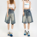 2025 Korean Street Casual Y2K Loose Wide-leg Denim Shorts Five-point Baggy Jeans Women's All-match Straight Summer Hot Shorts-belleandkai.com