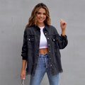 Fashion Broken Holes Solid Color Denim Jacket Ladies Comfortable Casual Loose Button Cardigan Coat Streetwear Women's Outerwear-belleandkai.com
