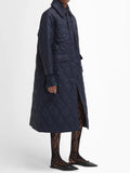 Cotton padded women's loose collar warm single breasted solid color comfortable ultra simple diamond grid long coat jacket-belleandkai.com
