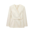 TRZA Women's Chic V-Neck Blazer Coat with Belt Long Sleeve Snap-Button Fashion Outerwear Top-belleandkai.com