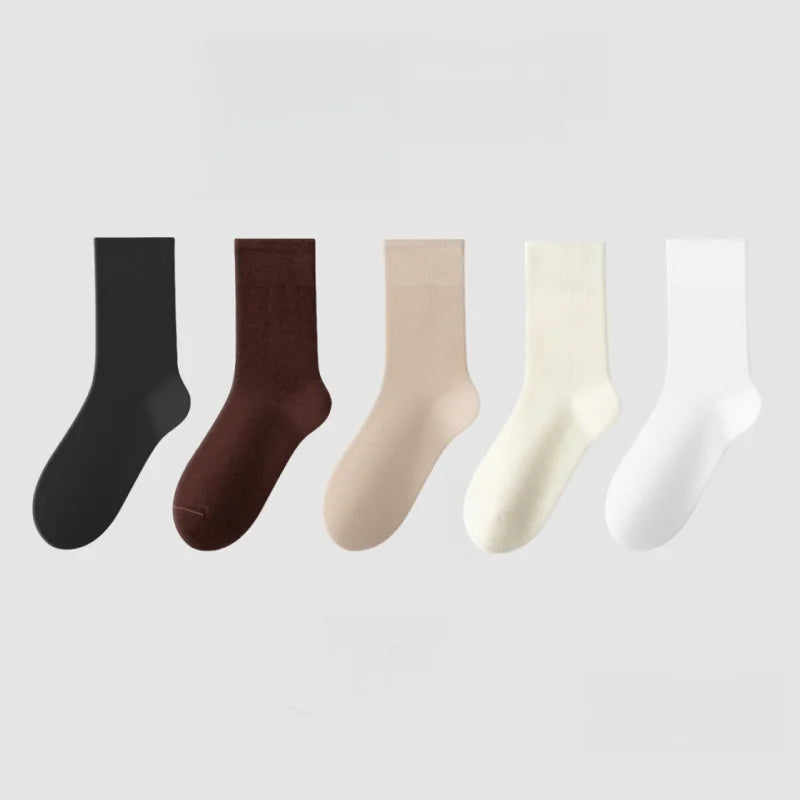 1/5 Pairs Cotton Socks Women Seamless Soft Crew Socks Medium Tube Long Loose Casual Solid Color Anti-Pilling Breathable-belleandkai.com