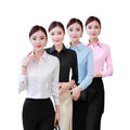 Slim Fit Workwear Shirt Women's Formal Long Sleeve Blue White Spring Summer Autumn Office Uniform Polo Collar Button Decoration-belleandkai.com