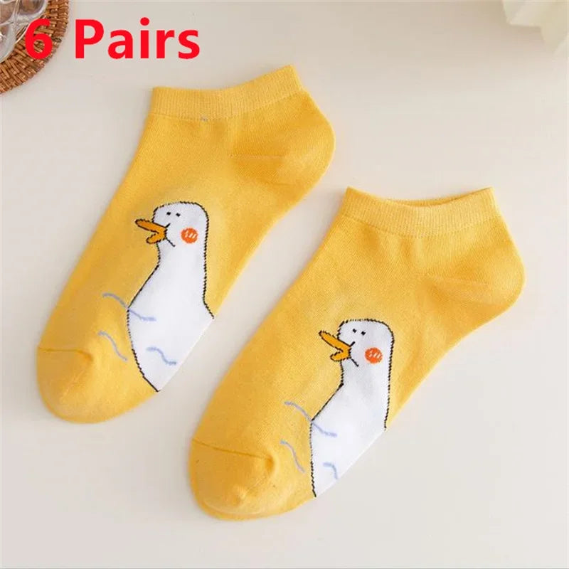 10 Pairs Cartoon Women Socks Fashionable And Versatile Cute Design Funny Goose Breathable Soft Comfortable Women Casual Socks-belleandkai.com