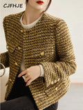 CJFHJE Women's Gold Short Woolen Coat  Autumn Winter New Korean Fashion Tweed Coat Elegant Retro Female OL Outwear Wool Jacket-belleandkai.com
