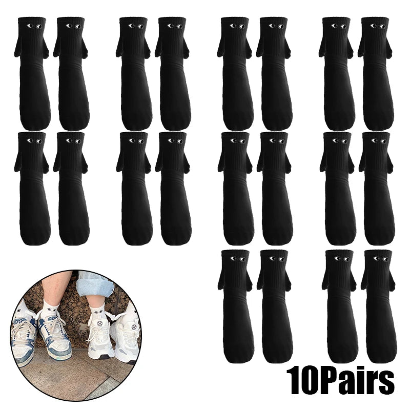 Magnetic Socks with Hands Women Men Fashion Black White Funny Cute Cartoon Eyes Couple Mid-tube Socks for Gifts-belleandkai.com