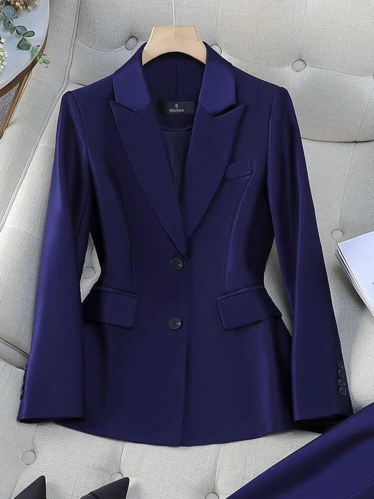 Fashion Ladies Blazer Women Orange Navy Pink Solid Long Sleeve Female Business Work Wear Slim Formal Jacket For Autumn Winter-belleandkai.com