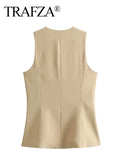 TRAFZA Summer Vests For Women V-Neck Chic Single Breasted Long Vest Top Female Casual Sleeveless Waistcoat Fashion Streetwear-belleandkai.com