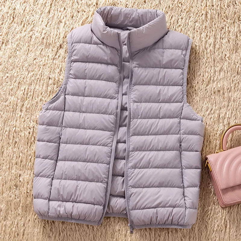 12 Colors 90% White Duck Down Women Sleeveless Jackets 2023 New Arrivals Female Ultra Lightweight Packable Vest Women Coats-belleandkai.com