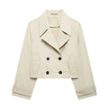 TRAF Women Autumn 2024 New Fashion Short Jacket Coat Chic Lapel Casual Double-breasted All-match Thin Coat Outerwear Mujer-belleandkai.com