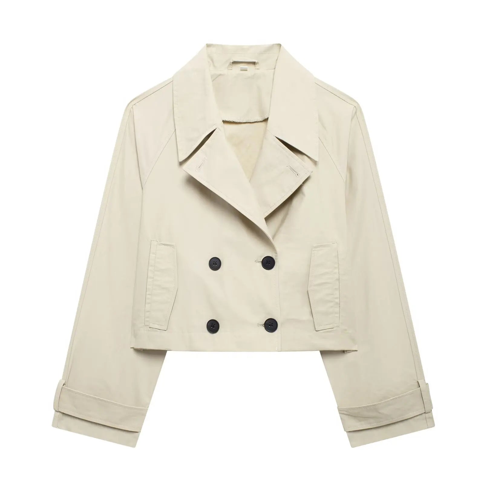 TRAF Women Autumn 2024 New Fashion Short Jacket Coat Chic Lapel Casual Double-breasted All-match Thin Coat Outerwear Mujer-belleandkai.com