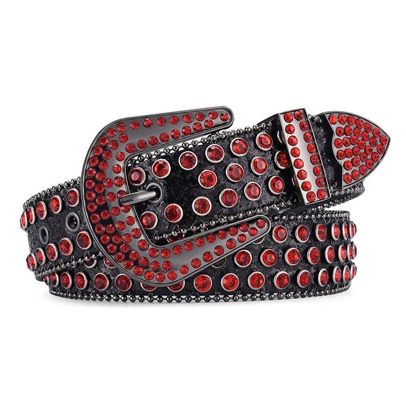 Men's Jeans Rhinestone Large Size Belt Women's Belt Western Denim Shiny Rivet Design Leather HipHop Punk Rock Y2K Style Belt-belleandkai.com