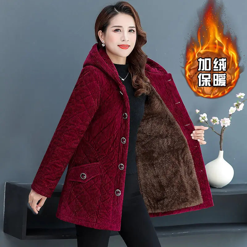 Corduroy Winter Coat Women Puffer Jacket Winter New Korean Style Long Ladies Over-the-knee Cotton Padded Jacket Keep Warm-belleandkai.com