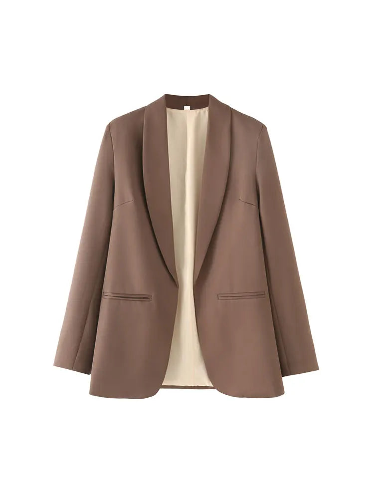 TRZA Women's Fashion Front Open Blazer Coat Long Sleeve Office Wear with Welt Pockets Chic Female Outerwear Top-belleandkai.com