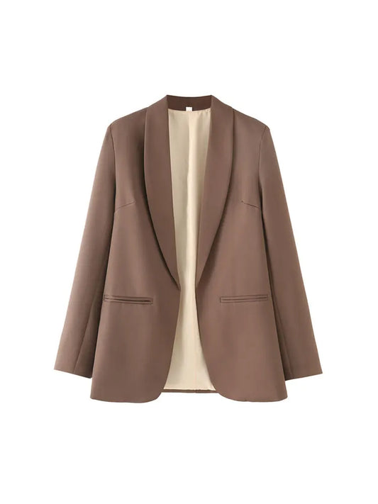 TRZA Women's Fashion Front Open Blazer Coat Long Sleeve Office Wear with Welt Pockets Chic Female Outerwear Top-belleandkai.com
