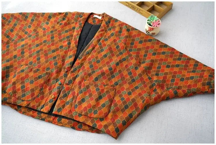 Winter New Cotton Jacket Women All-match Loose Plus Size Chinese Style Buttons Print Patchwork Comfortable Linen Oversized Coats-belleandkai.com