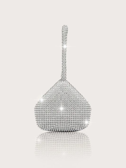 Elegant and luxurious rhinestone-encrusted evening bag and clutch, paired with a four-piece necklace, earrings and bracelet.-belleandkai.com