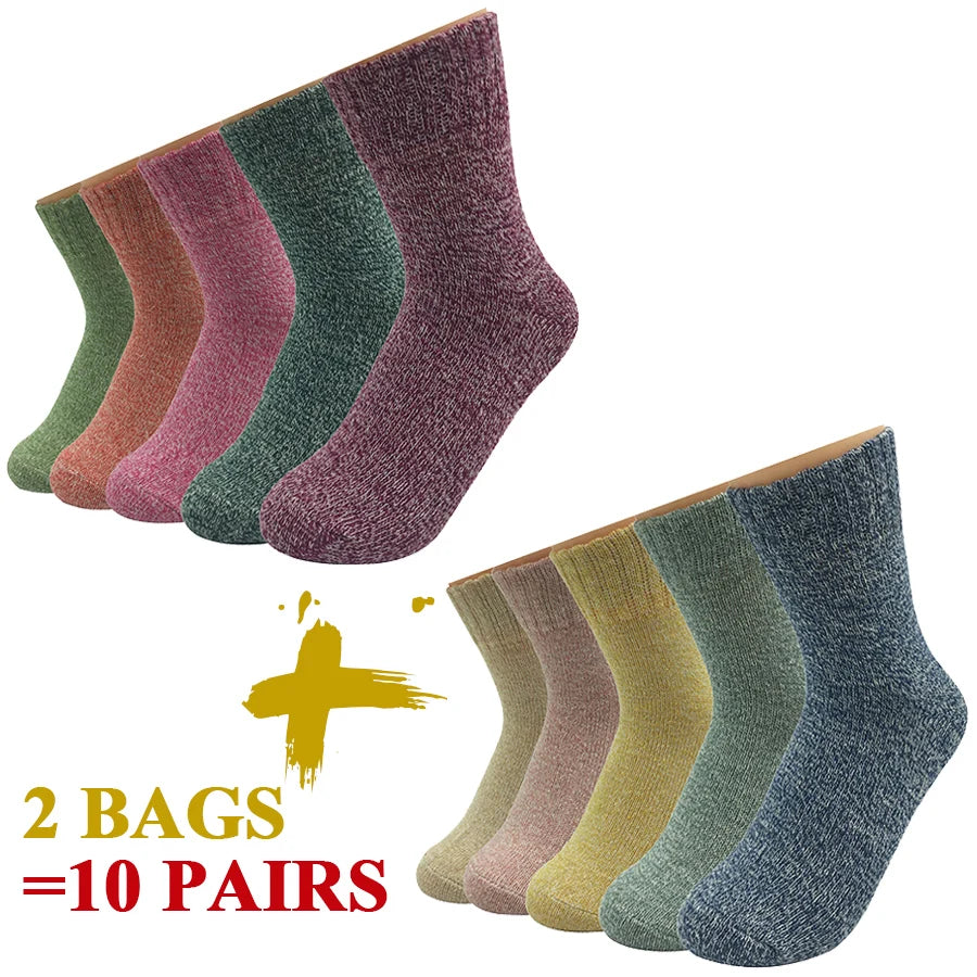 5 Pairs/Lot Wool Socks Women Winter Japanese Harajuku  Bohemian Cashmere Warm Colorful Socks Ladies Girl Christmas Gift 5 Styles-belleandkai.com