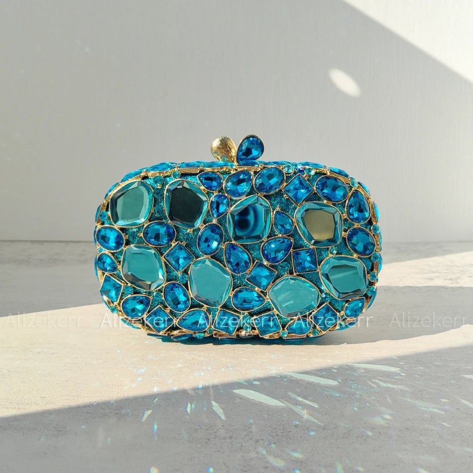 Alizekerr Glass Crystal Evening Bags Women 2025 Luxury Designer Gorgeous Sparkling Rhinestone Clutch Purses Bridal Wedding Party-belleandkai.com