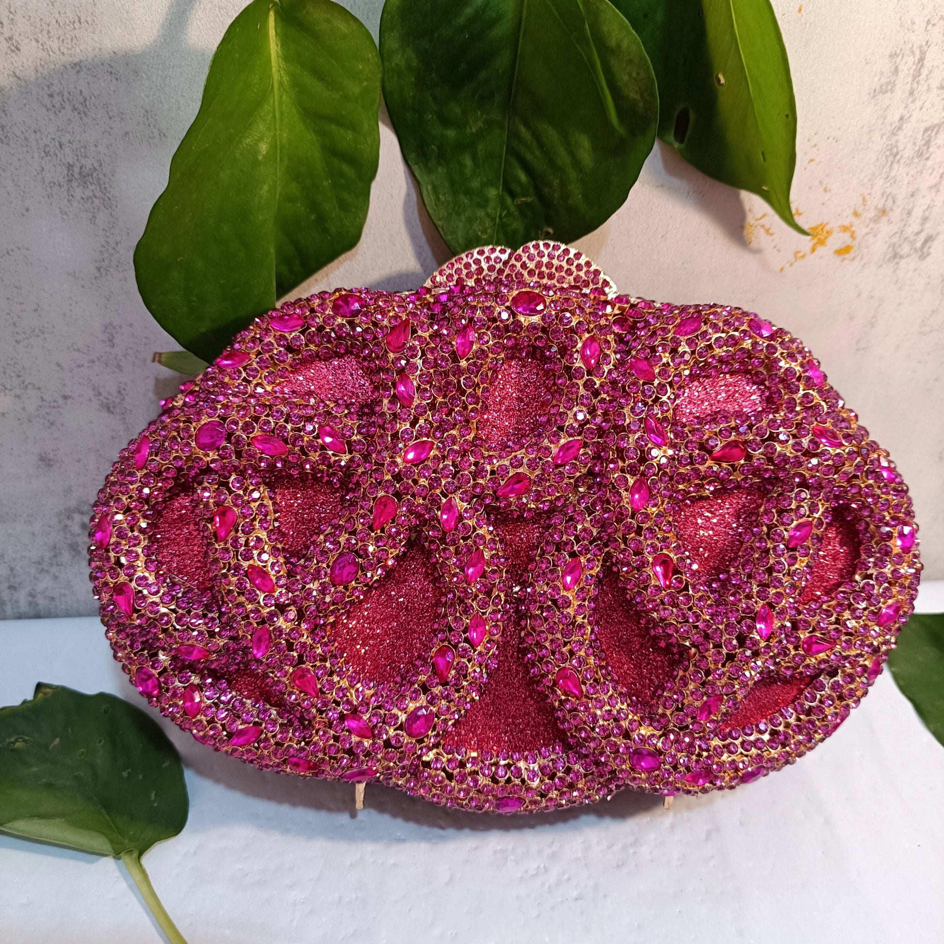 Lady Fushia Wedding Gems Evening Purses Women Luxury Hot Pink Crystal Clutch Purse Party Clutches Bridal Rhinestone Minaudiere-belleandkai.com