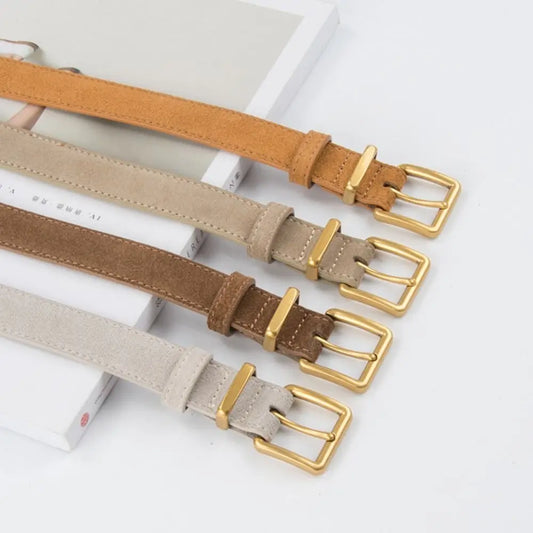Women Luxury Design Suede Leather Belt Casual Trendy Frosted Cowhide Belt Versatile Pin Buckle Waistband Gifts-belleandkai.com
