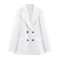Fashion Yellow Blazer Woman Elegant Chic Pockets Double Buttons Long Sleeve Loose Coat 2025 New spring Office Lady Solid Suits-belleandkai.com