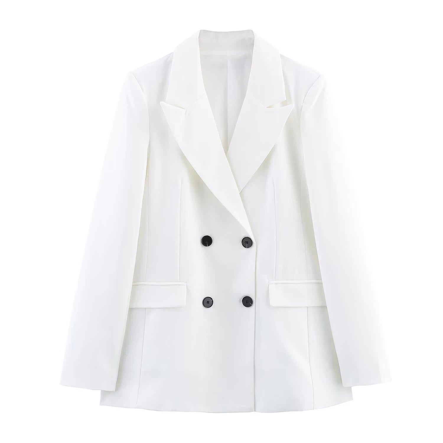 Fashion Yellow Blazer Woman Elegant Chic Pockets Double Buttons Long Sleeve Loose Coat 2025 New spring Office Lady Solid Suits-belleandkai.com