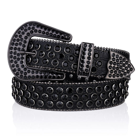 Studded Rhinestone Belts Women Fashion Belt Shiny Pu Leather Belt, Wedding Party Belt Couple Valentines Gifts For Girlfriends-belleandkai.com