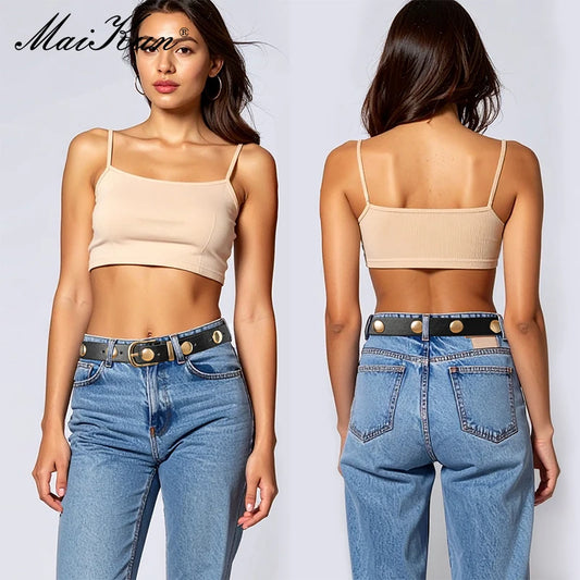 Maikun Women's Belt PU Leather Lightweight Casual Gold Decoration Stylish Black-belleandkai.com