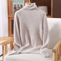 Autumn Winter Solid Color Mink Fur Women's Pile Neck Hollowed Out Slim Fit Knitted Sweater, High Neck Base Pullover, Stylish New-belleandkai.com