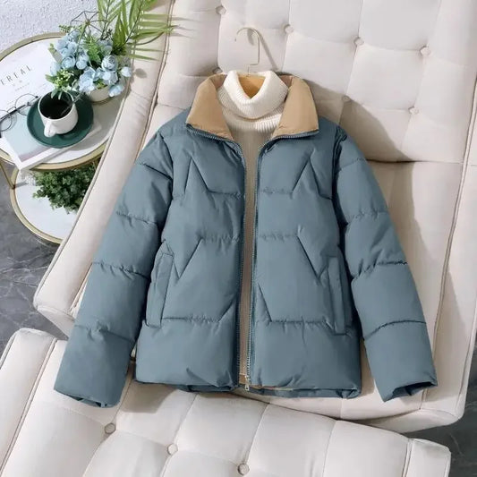 Women's Thickened Short Cotton Jacket 2025 Loose Fit Stand Collar Autumn Winter Fashion Outerwear Versatile Cotton Coat-belleandkai.com