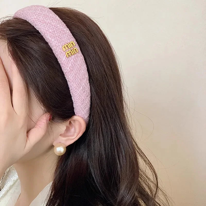 French Sweet Woven Headband for Women Elegant Knit Hair Accessories Pink Headbands Sweet Girl Wide Edge Hair Bands-belleandkai.com